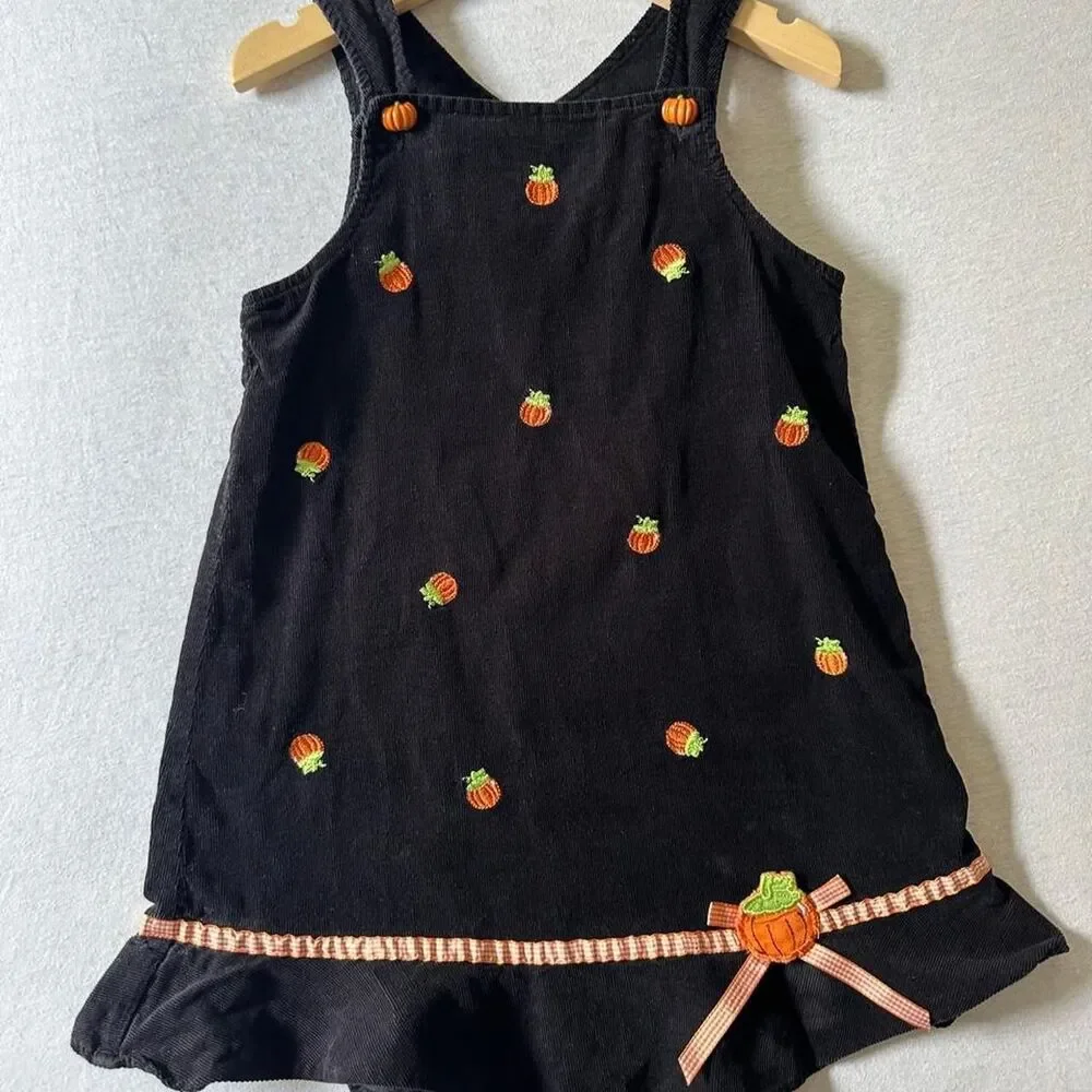 Vintage Gymboree Toddler Girls Pumpkin Corduroy Pinafore Jumper Dress 4T Fall